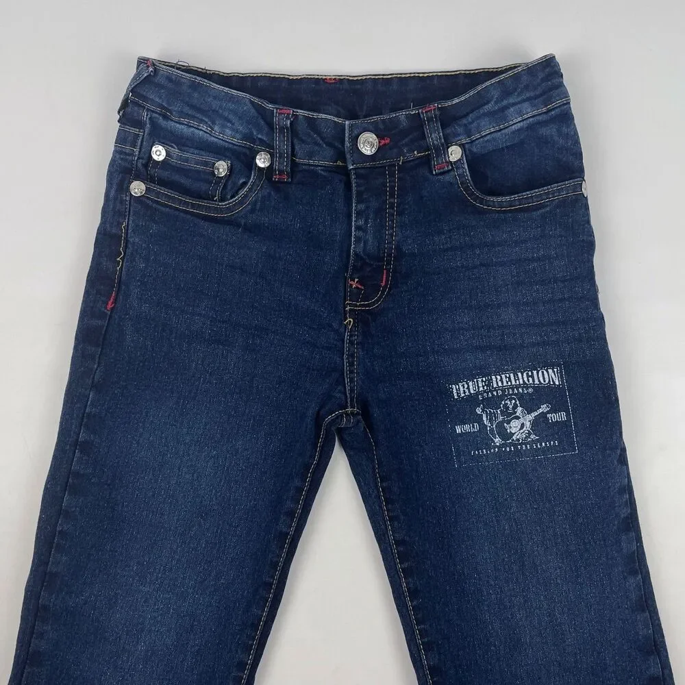 True Religion Boys L 12 Straight Leg Dark Wash Denim Jeans Horseshoe 26x24.5